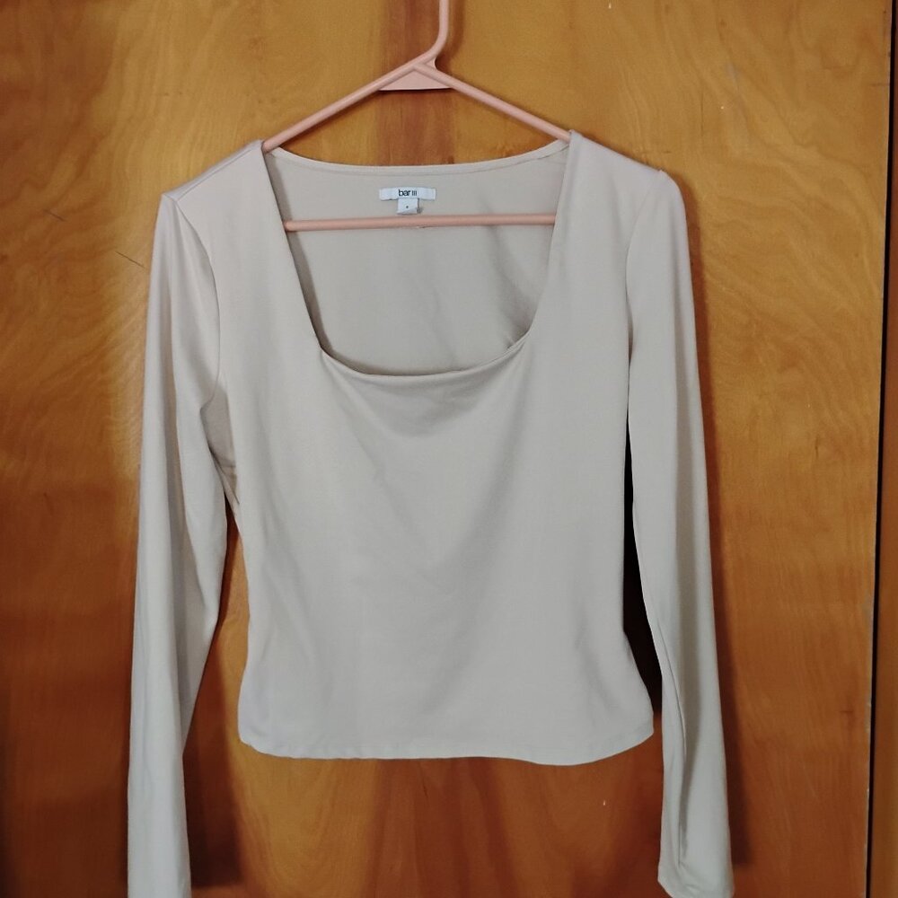 Tan Long-Sleeve Crop Top
